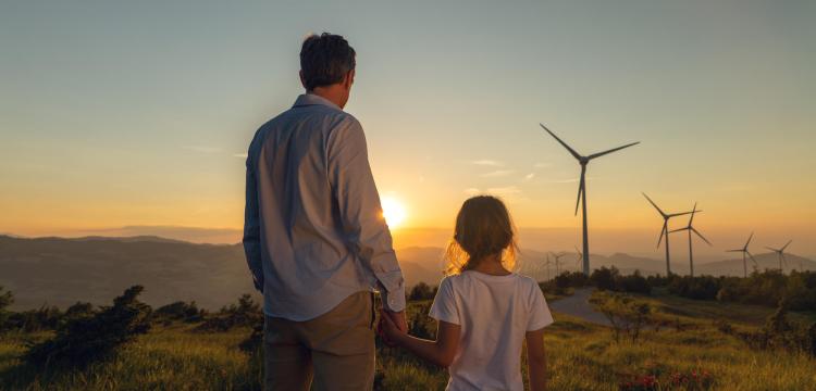 Wind turbine from earth illustration
